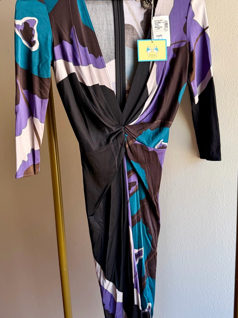 ISSA Magic Black Twist-Front V-Neck Dress NWT